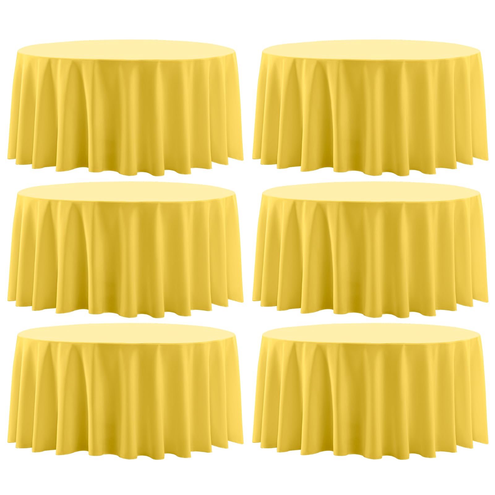 Aocoz Round Tablecloth 6 Pack 90 Inch Yellow Tablecloths Washable Decorative Linen Polyester Table Clothes Cover for Dining Table Banquets Buffet Parties and Wedding Image