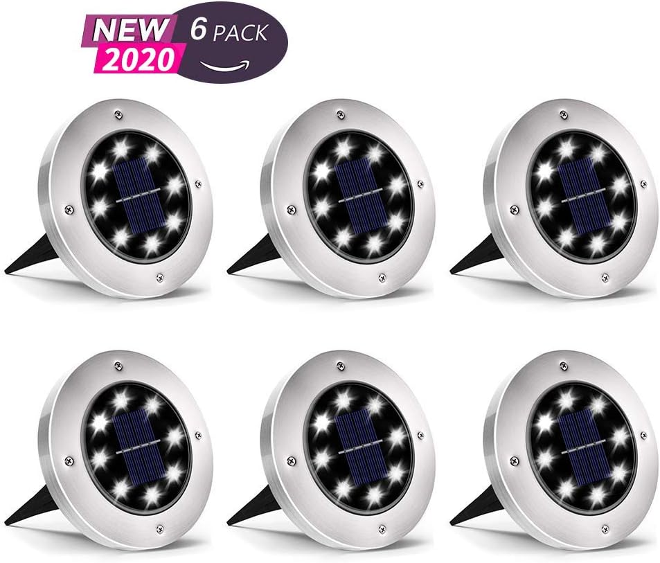 Solar Ground Lights, Solar Disk Lights for Outdoor Garden FLOWood 6 Pieces 8 LEDs Solar Path Lights Outdoor IP65…