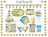 Emoji Birthday Party Supplies and Decorations - 124 Items Pack For 8 Guests - BONUS Gift: 8 Rubber Wristband Bracelets