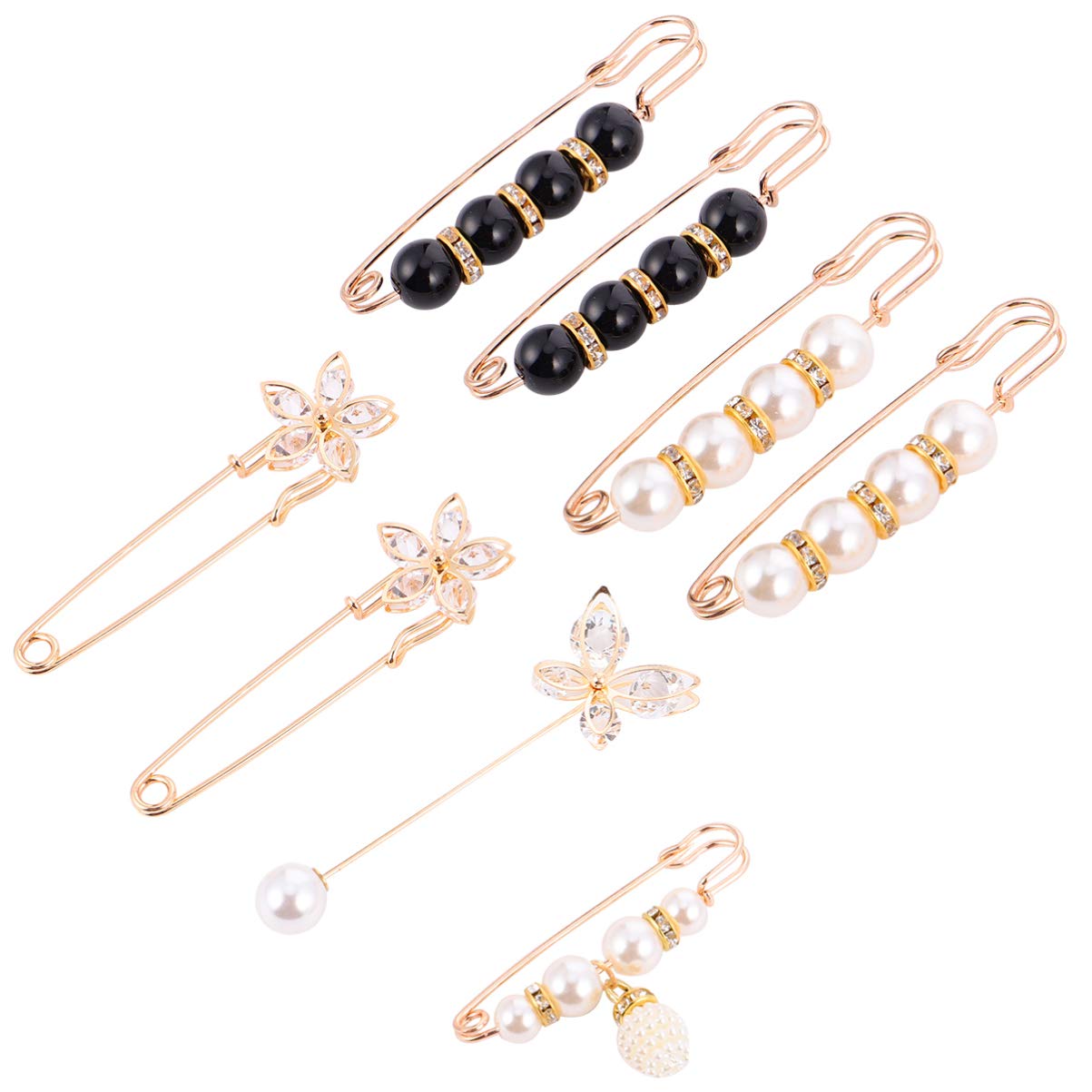 SOIMISS 8PCS Vintage Brooches Safety Pins Extra Large Faux Pearl Safety Pins Retro Lapel Pins for Scarf Blankets Skirts Kilts Knitted Fabric Crafts