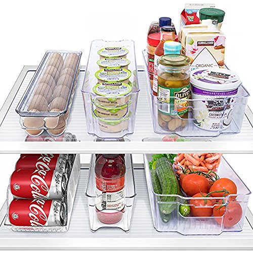 MineDecor 6 Piece Refrigerator Organizer Freezer Storage Containers Clear Fridge Bins Include Drink Holder Egg Tray For Fruits Vegetables Milk