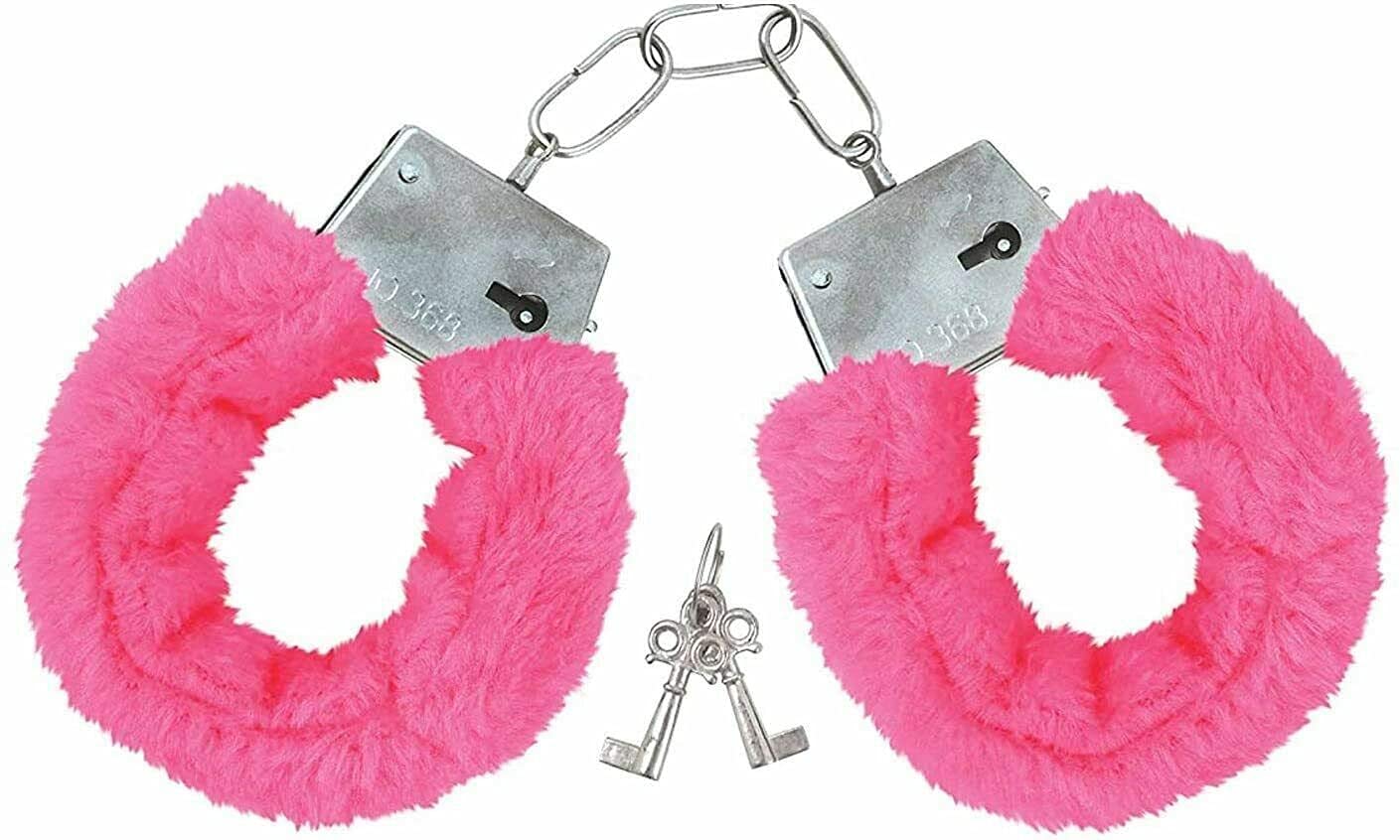 Red Rainbow Toy Handcuffs with Keys Police Costume Prop Accessories Party Supplies for Lover Couple (Pink)