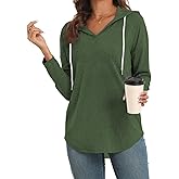 Poetsky Hoodies for Women V Neck Long Sleeve Lightweight Sweatshirts Drawstring Pullover Tops