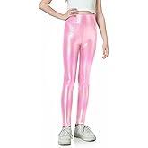 Gnainach Girls Metallic Leggings High Waisted Kids Yoga Pants Stretch Shiny Running Dance Tights for Teen School Workout