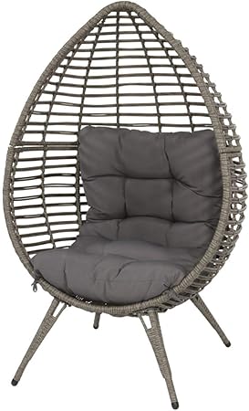 Amazon De Lesli Living Korbsessel Chill Gris In Eiform Mit Kissen Relaxstuhl Gartenmobel Schwebesessel Cocoon Chair Grau