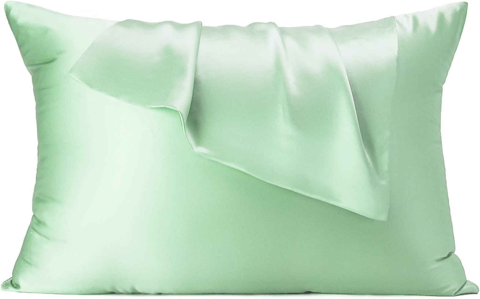 100% Silk Pillowcase for Hair and Skin, Both Side Mulberry Silk Pillowcase 21 Momme 600TC with Hidden Zipper Hypoallergenic Soft and Breathable（Mint Green, Queen: 20"x30"）