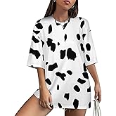 DSXSJQO Dalmatian Dog Print Women's Half Sleeve T Shirts Crew Neck Tees Summer Casual Tops