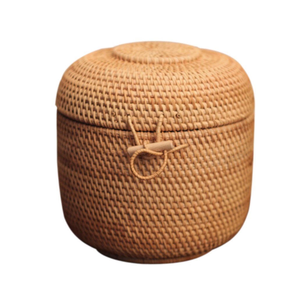 Cyruss Handmade Rattan Woven Puerh Tea Cake Storage Box Canister