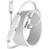 Maxonar VR Charging Link Cable 16FT, USB 3.0 for Meta Quest 3/3S/2, Pico 4 | 18W Charging | 5Gbps USB 3.0 Data | 16ft Reinforced L-shaped Connector | SmartProtect3.0 Battery Care | Awesome Gift | White