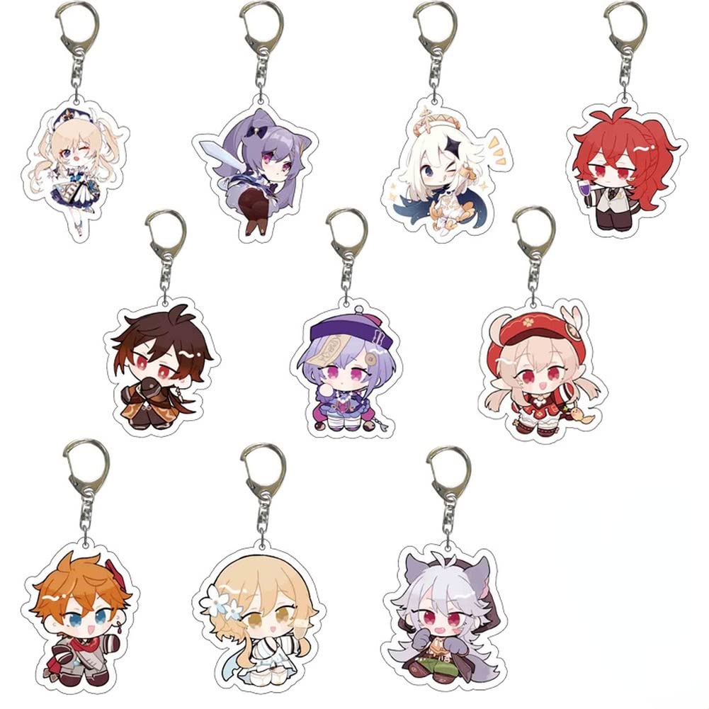 MayDee Gen shin Keychain Gen shin Character Venti Kaeya Diluc Zhongli Xiao Tartaglia Paimon Pendant Keyring Bag Hanging 10 Pieces Set