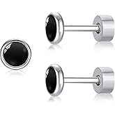 ZDE Titanium Flatback Earrings for Women Turquoise/Black Oxy/Malachite Stud Earrings Flat Back Ladies Earstuds Hypoallergenic Cartilage Flatback Earring 4MM/5MM