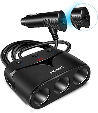 Amazon Palumma シガーソケット 3連 増設 1wカーチャージャー 電源ソケット 4ポート付き Usb車載充電器 分配器 電圧計付き 12 24v車対応 独立スイッチ スマートic搭載 1年保証 ソケット分配器 車 バイク