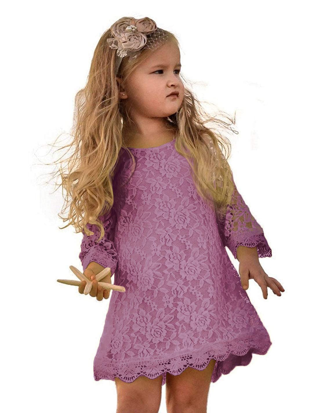 Flower Girl Dress, Lace Dress 3/4 Sleeve Dress