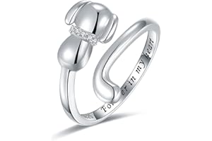 EJALEN 925-Sterling-Silver Pet Puppy Dog Ring - Forever in My Heart Cute Animal Dog Rings for Women CZ Adjustable Open Dog Jewelry Gifts for Dog Lovers