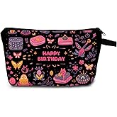 MoCaliduccious Happy Birthday Letter Print Gift Bag Makeup Bag for Women Travel Cosmetic Organizer Bag Teacher Appreciation Gifts Small Zipper Toiletry Bag