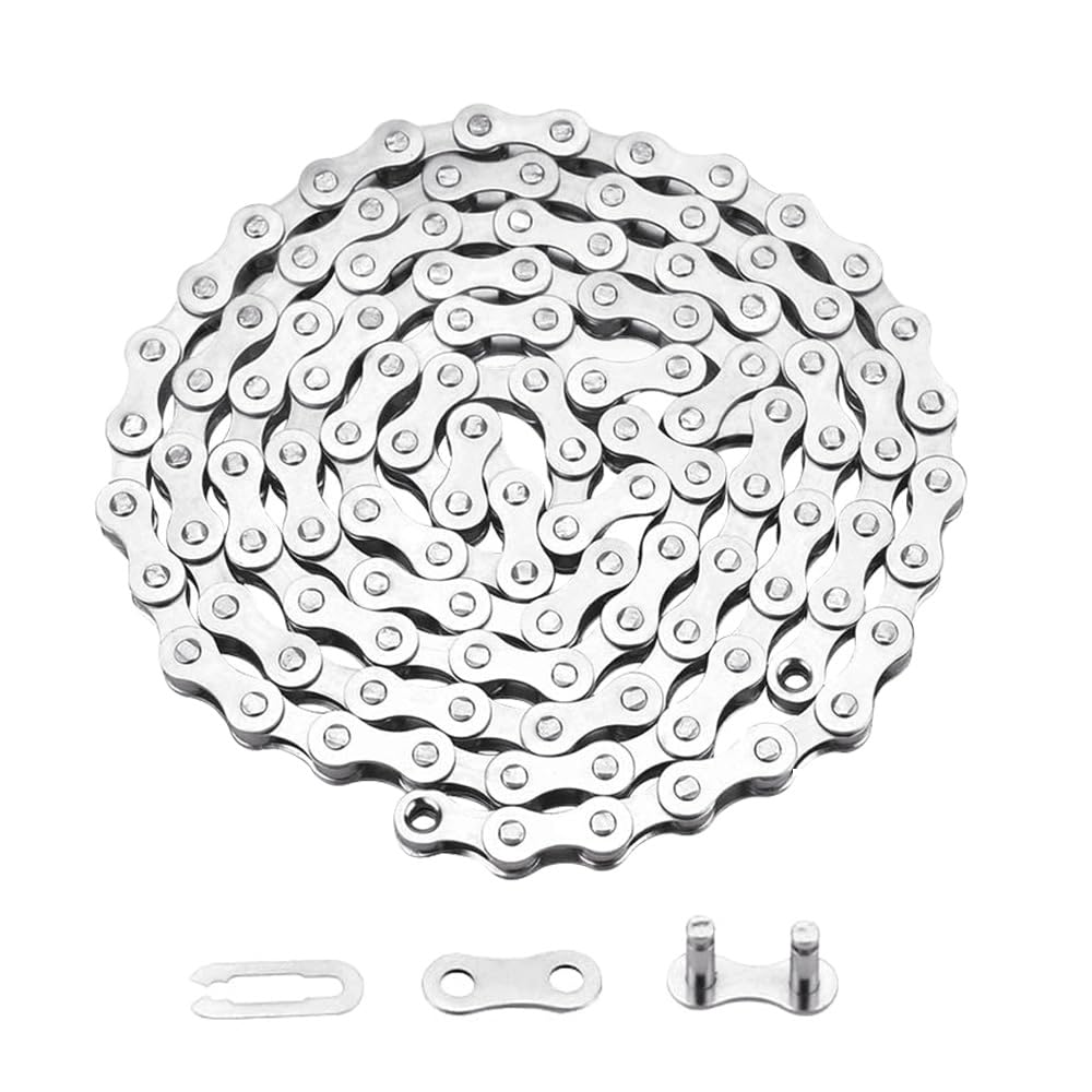 QitinDasen Single Speed Bicycle Chain, 1/2 X 1/8 Inch 114 Links Bike Chain, with Single Speed Bicycle Chain Connector (Silver)