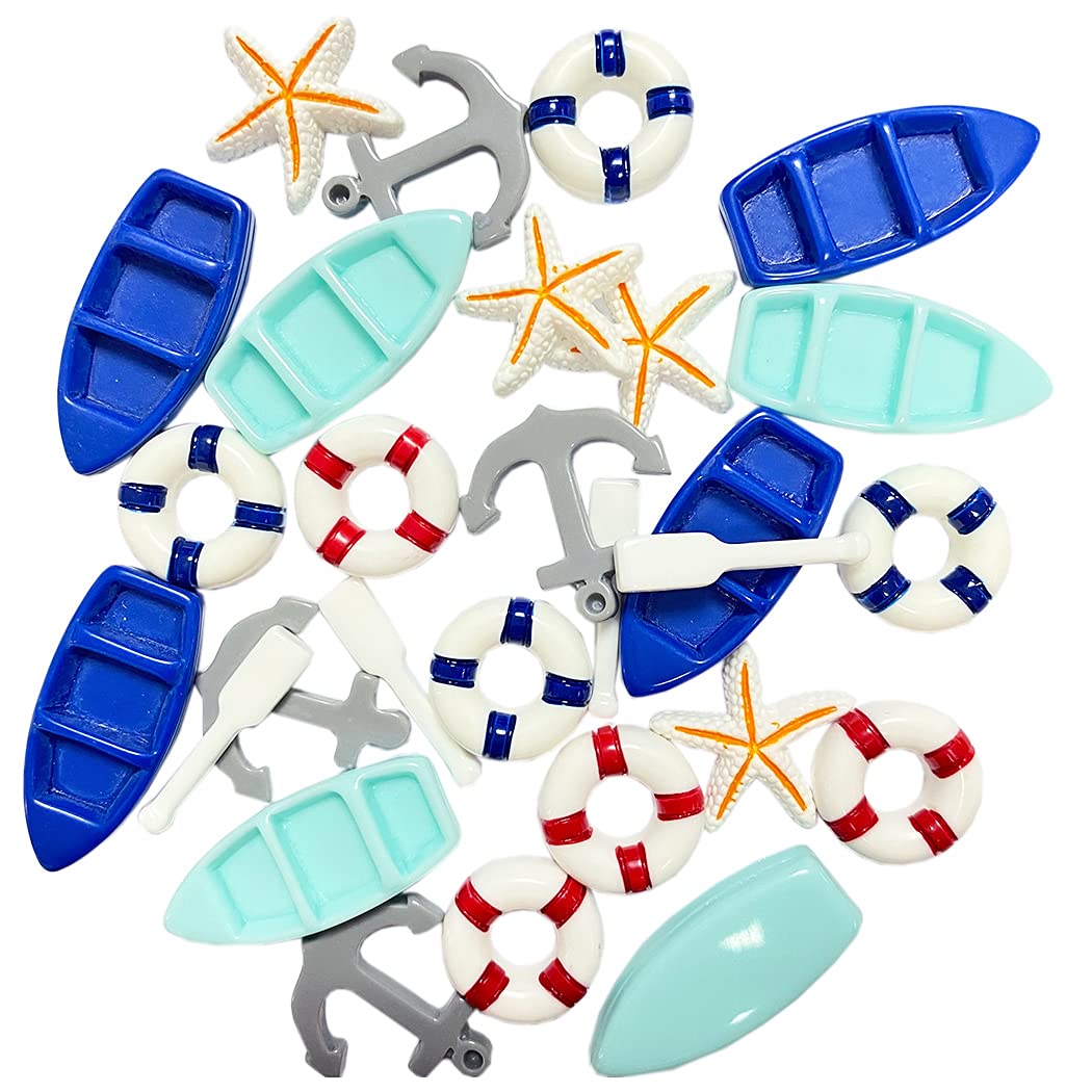 Daimay 28PCS Resin Nautical Ornaments Miniature Beach Ornament Kits Mini Seaside Oars Canoe Anchor Lifebuoy Model Micro Landscape Scenery Decor Aquarium Terrariums Miniature Gardens 7 Style