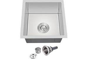TSIBOMU 15 x 15 Inch Undermount Kitchen Sink, T-304 Stainless Steel Handmade Single Bowl Kitchen Bar Sink or Prep Small Sink (Brushed)