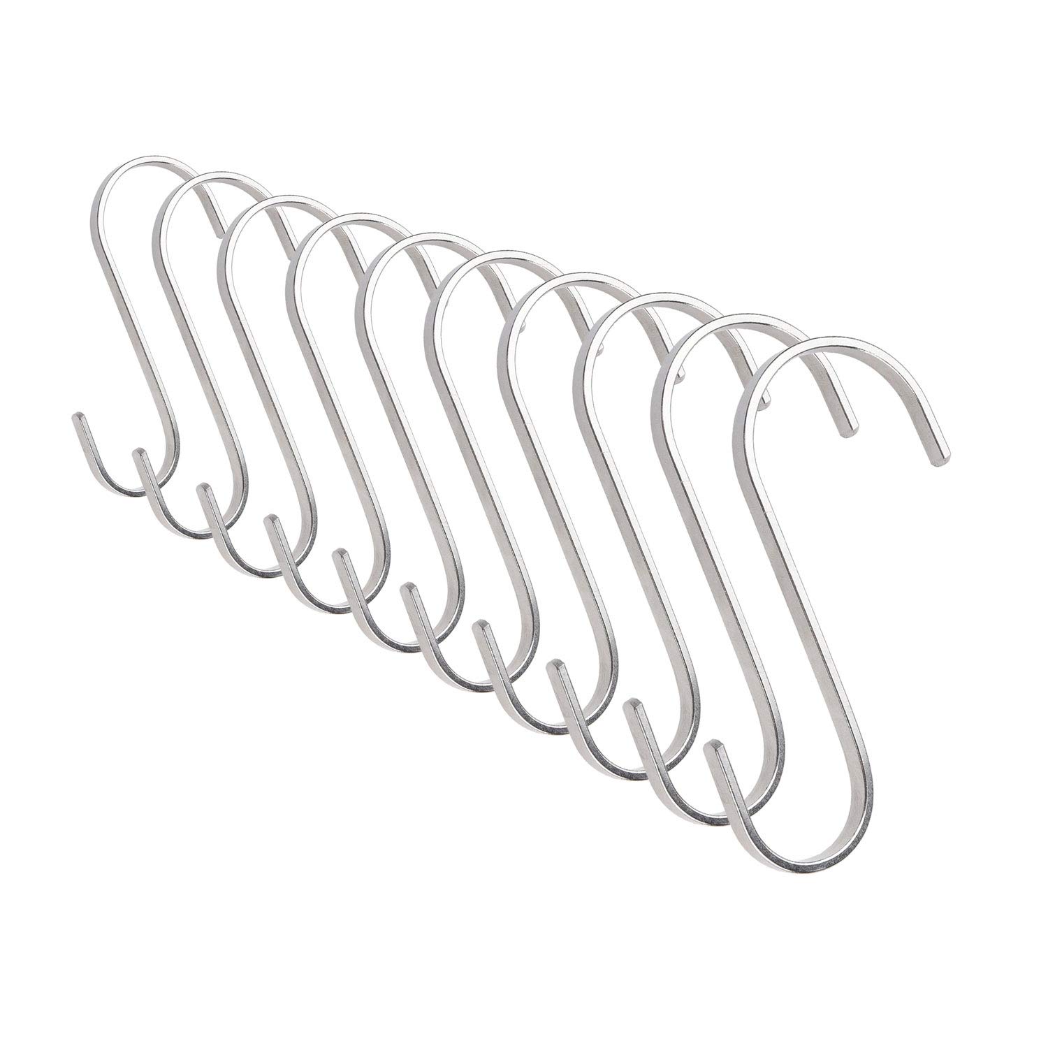 Kare & Kind Flat S-Shaped Hanging Hooks - for Kitchen Utensils, Garage or Garden Tools, etc. - Heavy Duty Genuine Solid 304 Stainless Steel - Multi Purpose - This Kit Contains 10 Medium Hooks