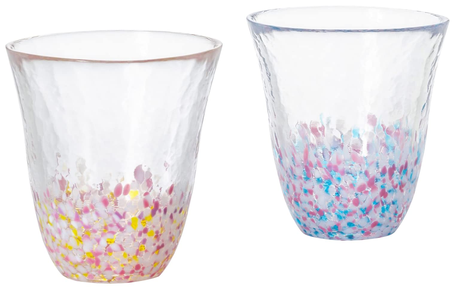 ADERIA Japanese Glass Set of 2 Cups Tumblers Pink and Blue 10.8oz 320ml Pair Glasses Cherry Blossom Made in Japan Handmade Drinking Glasses for Tea Water Juice Tsugaru Vidro Gift Box