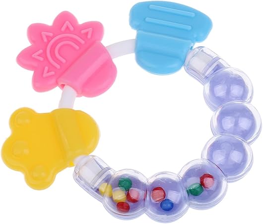 Amazon Dovewill 赤ちゃん 安全シリコン 歯がため 歯固めラトル ガラガラ おもちゃ 4色選べる ブルー おもちゃ おもちゃ