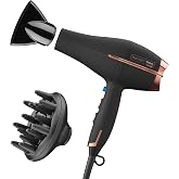 Conair InfinitiPRO Hair Dryer with Diffuser &amp; Concentrator, 1875W, Black | Ceramic blow dryer for all hair types with no-slip grip, multiple heat/speed settings, and a 6-foot cord for flexible styling