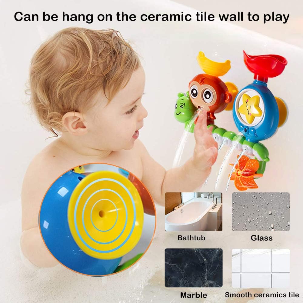 G-WACK Bath Toys for Toddlers Age 1 2 3 Year Old Girl Boy, Preschool New Born Baby Bathtub Water Toys, Durable Interactive Multicolored Infant Toy, Lovely Monkey Caterpillar, 2 Strong Suction Cups: Toys & Games