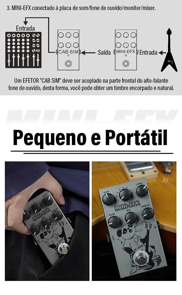 VEDO M-VAVE MINI-EFX Pedal de Efeitos Múltiplos para Guitarra Elétrica: 4 Overdrives, 4 Distorções, Boost, EQ de 3 Bandas, True Bypass e Design em Metal Compacto para Músicos
