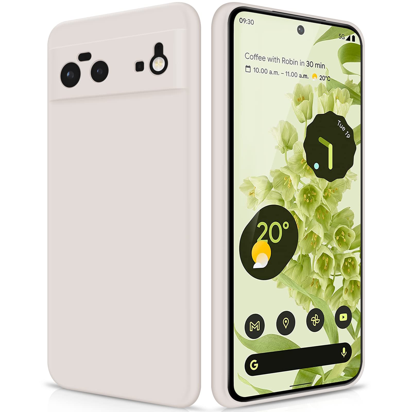 GiiYoon Case Compatible with Google Pixel 6, Silky-Soft Touch Full-Body Protective Phone Silicone Case, Shockproof Cover with Microfiber Lining, off white — image 1