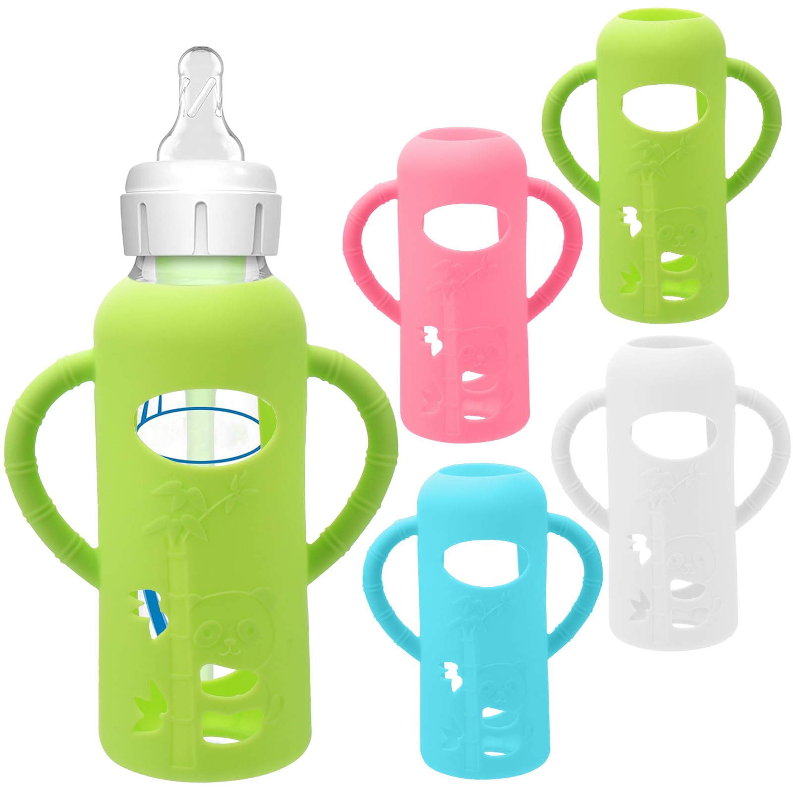Photo 1 of 4 Pack Silicone Sleeves for Dr. Brown's Glass Baby Bottles - Drop Protection Baby Bottle Sleeves,Compatible with Dr. Brown's Newborn Glass Bottles,with Silicone Handles,8 oz