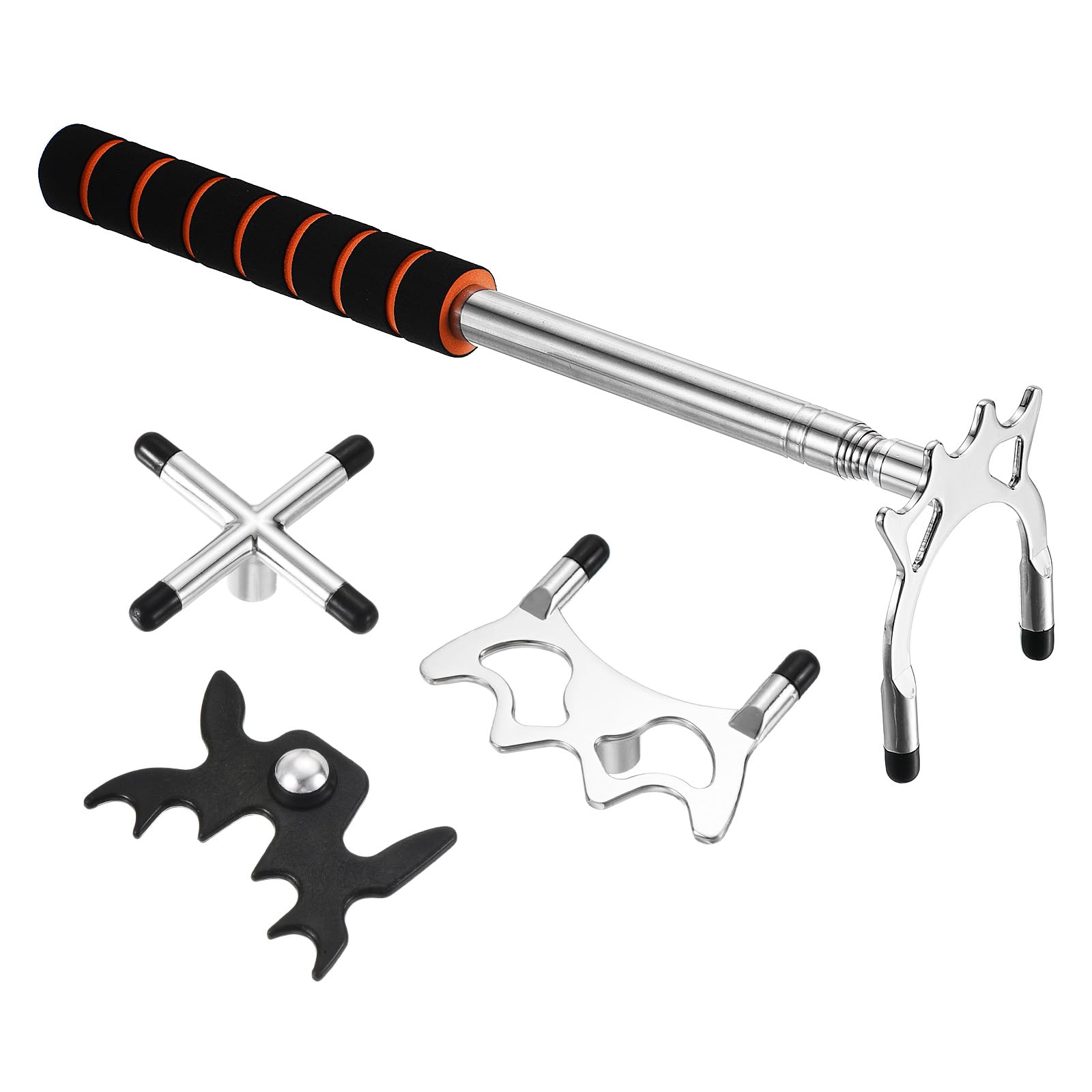 PATIKIL Retractable Billiards Cue Stick Bridge, EVA Pool Cue Accessory with Removable Metal Low/High/Cross Bridge Head for Pool Table Competition, Silver/Black