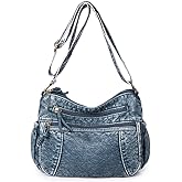 ORINEWS Leather Denim Purses for Women Jean Purse Denim Crossbody Shoulder Bag Tote Handbag Casual Hobo Bag