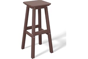 Costaelm 29" Height Outdoor Bar Stools, All-Weather Bar Stools, Adirondack Poly Patio Square Bar Stool for Patio, Deck, Kitchen Counter and Garden, Dark Brown