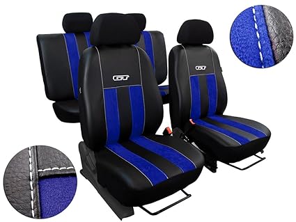 POK-TER-TUNING Autositzbezüge Passend für Corsa C. Sitzbezüge Set Kunstleder mit Alcantra. Design GT. in Diesem Angebot Blau.