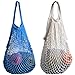 STONCEL Cotton Net Shopping Tote Ecology Market String Bag Organizer (White & Blue)