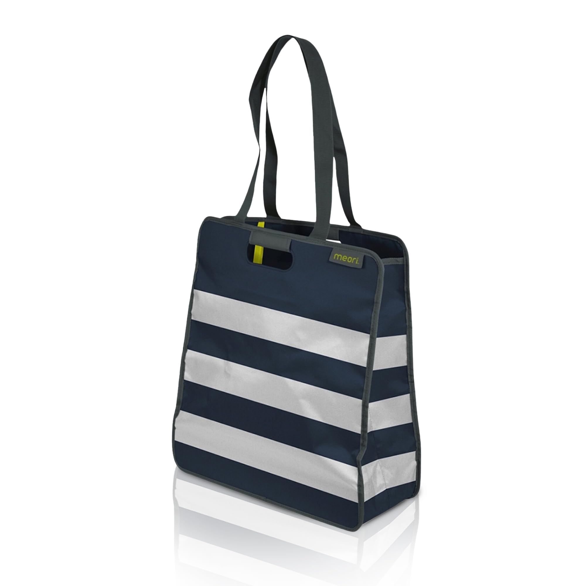 meori Foldable Shopping Bag L Navy Blue/White Stripes 46 x 17 x 50 cm Sports Excursion Holiday Beach Sylt Sailing Port