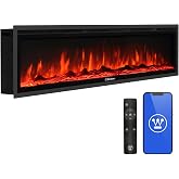 Westinghouse 60 Inch Electric Fireplace Heater, Compatible with Alexa &amp; Google Home, Wall Mount or in-Wall Recessed Fireplace Insert, 24 Hour Timer, Color Changing Flames, 750W/1500W Indoor Heater