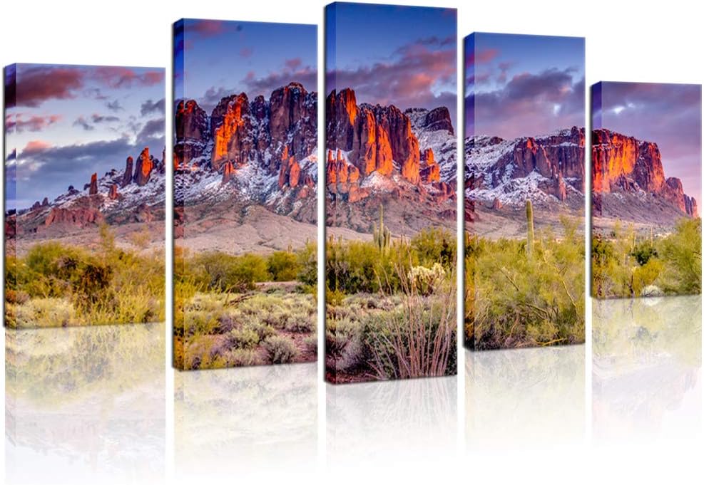 Biuteawal - Superstition Mountains Sunset Arizona Western Wall Art Desert Cactus Landscape Paintings Canvas Art Print Nature Pictures for Home Wall Decoration Ready to Hang