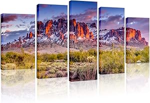 Biuteawal - Superstition Mountains Sunset Arizona Western Wall Art Desert Cactus Landscape Paintings Canvas Art Print Nature Pictures for Home Wall Decoration Ready to Hang