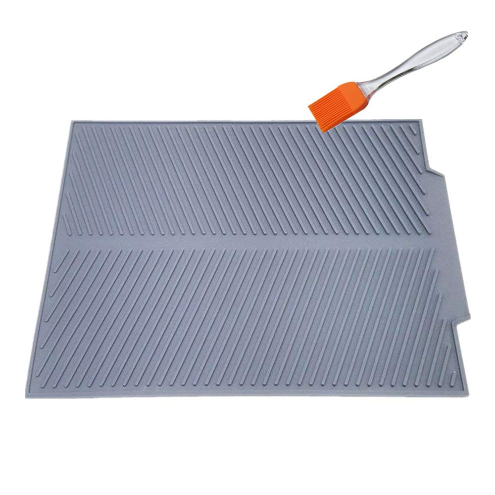 Photo 1 of KeepingcooX Non-slip Silicone Dish Drying Mat. 17 x 13 Inches 0.71 lb - Dish and Glassware Sloped Board Tray in Grey - Dishwasher, Heat Resistant Trivet (Large), Plus Silicone Basting Brush