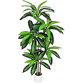 Artificial Dracaena Tree 5FT - Fake Plants Tree with White Planter - Faux Yucca Tree Tall with Lifelike Trunk and Leaves in Pot - Dracaena Artificial Plant for Home Office Living Room Decor