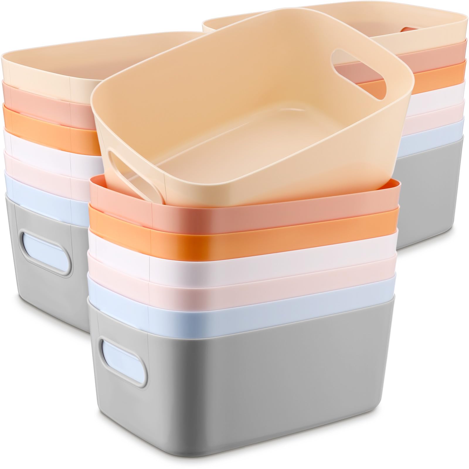 Photo 1 of Leinuosen 21 Pack Plastic Storage Baskets Plastic Storage Bins Pantry Organizer Bins for Kitchen Freezer Cabinet Closet Bathroom Under Sink Laundry Room Bedrooms Countertops Shelve(Cute Colors)