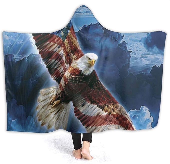 DLZXHomer Hooded Bed Blanket,American Eagle,Print Super Soft Sherpa Fleece Wearable