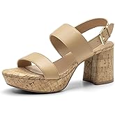 Athlefit Women's Platform Heels Chunky Block Heeled Sandals Open Toe Comfortable Buckle Dress Heels for Party Wedding