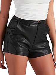 Zebaexf Women's High Waist Faux Leather Shorts Sexy