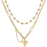 VceTd 18K Gold Women's Heart Pendant Necklace,chunky gold necklace Stackable Two Piece Set, Multi-Layered Chunky Heart Necklace,layered gold necklace, Women's Fashion Jewelry Gift
