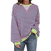 JEKAOYI Womens Stripe Oversized Crewneck Sweatshirts Long Sleeve Pullover Color Block Y2K shirts