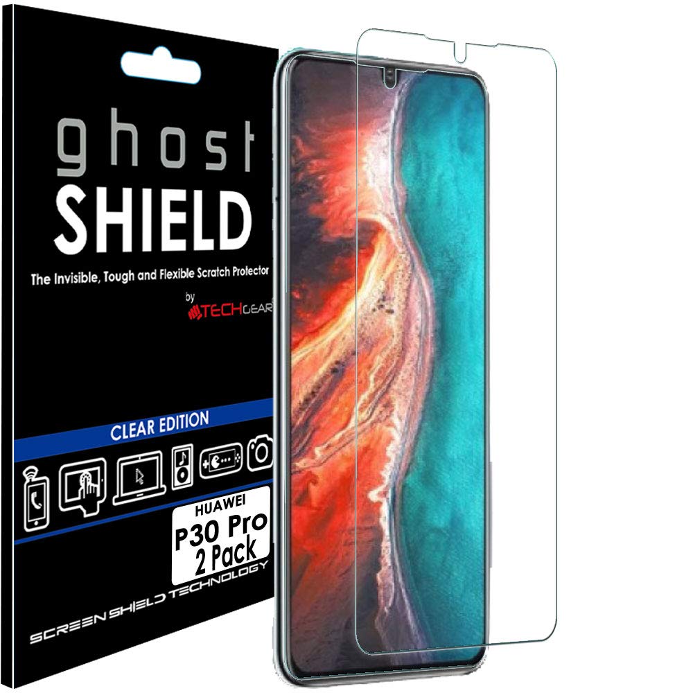 TECHGEAR [Pack of 2] Screen Protectors fit Huawei P30 Pro [ghostSHIELD Edition] Genuine Reinforced TPU film Screen Protector Guard Covers with FULL Screen Coverage inc Curved Screen Area