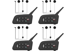 GaiRen V4 Plus Motorcycle Bluetooth Helmet Intercom Headset, 4 Rides Group Communication System for Motorcycling Soccer Referees Skiing ATV/Off Road (4 Pack)