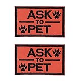 MEIKAI Set of 2 Service Dog /Ask to Pet/K9 Dog Embroidered Tactical Morale Velcro Patch Badge for Dog Harness & Vest (Ask to Pet orange)